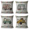 Happy Camper Pillowcase Decor Cartoon Travel Car Printed Pillow Case for Home Sofa Children Room Polyester Cushion Cover 45x45cm