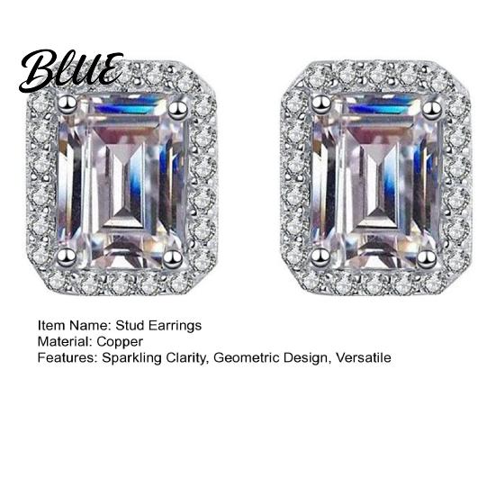 Clear Stone Earrings 1 Pair Stud Square Geometric White Cubic