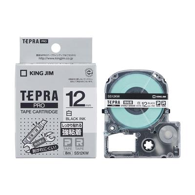 King Jim Tepra PRO Tape Strong White 8m SS12KW [Genuine] Cartridge, Adhesive, 12mm, Label/Black Text, Length, [Used]