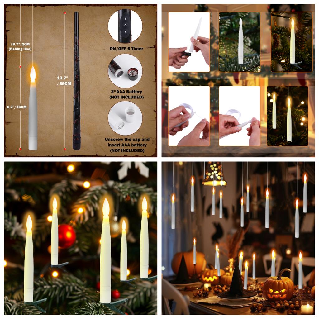Velas cônicas LED sem chama, árvore de Natal, luzes de velas elétricas, mini velas cônicas com clipe e temporizador remoto para decoração de casamento