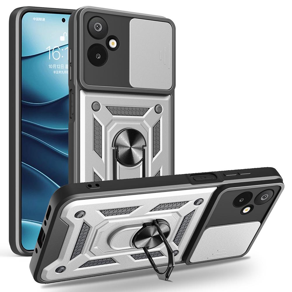 For Samsung Galaxy F06 5G/M06 5G Case with Slide Camera Lid PC+TPU Kickstand Phone Cover