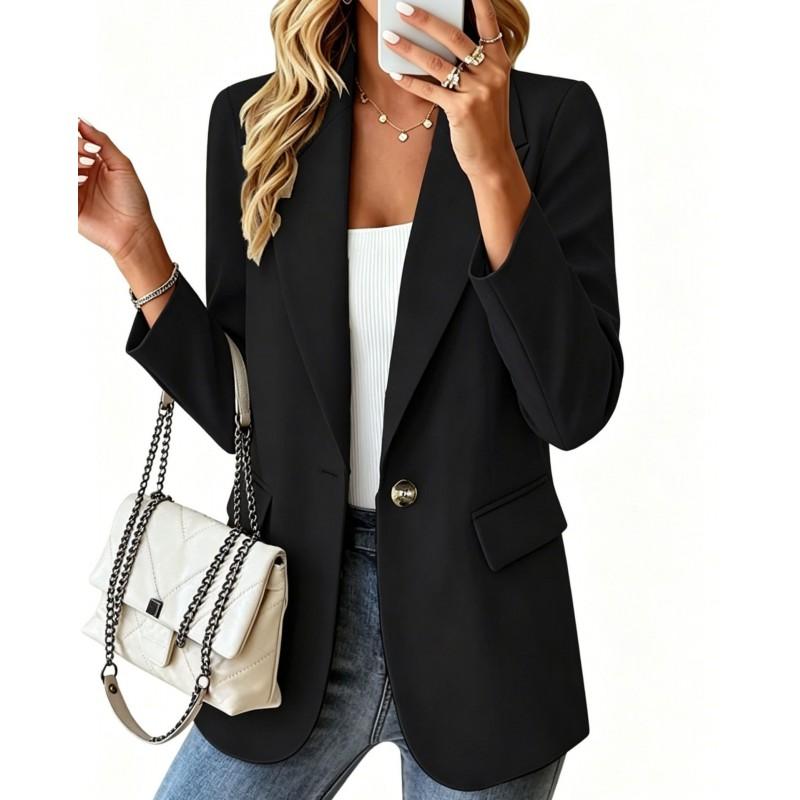 Damen Schlank Geschnitten Einfarbiger Revers-Ein-Knopf-Blazer 2026 Büro-Chic Lässige Jacke