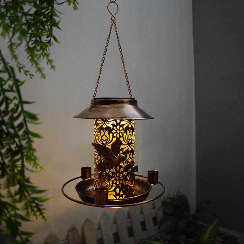 1PC Outdoor Solar Courtyard Lights Iron Bird Feeders Creative Hanging Landscape Camping Lights Feeding Supplies