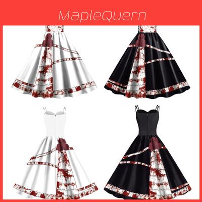 Jialin Halloween Dress For Women Scary Printed Sleeveless Costume Dress Summer)
