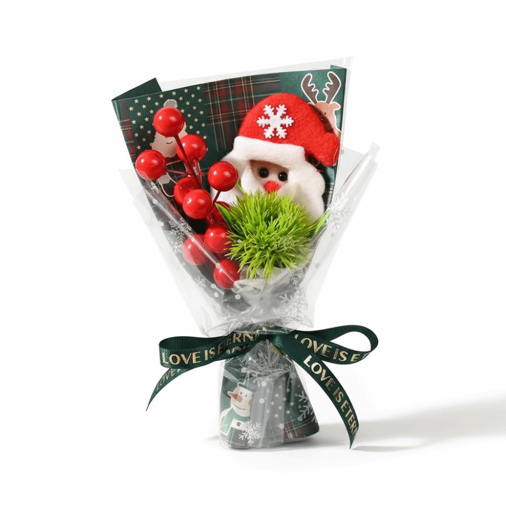 Miniatur Weihnachtsblumenstrauß Stechpalmenbeeren Immergrüne Kiefer Weihnachtsmannstrauß Kiefernadeln Künstlicher Blumenstrauß