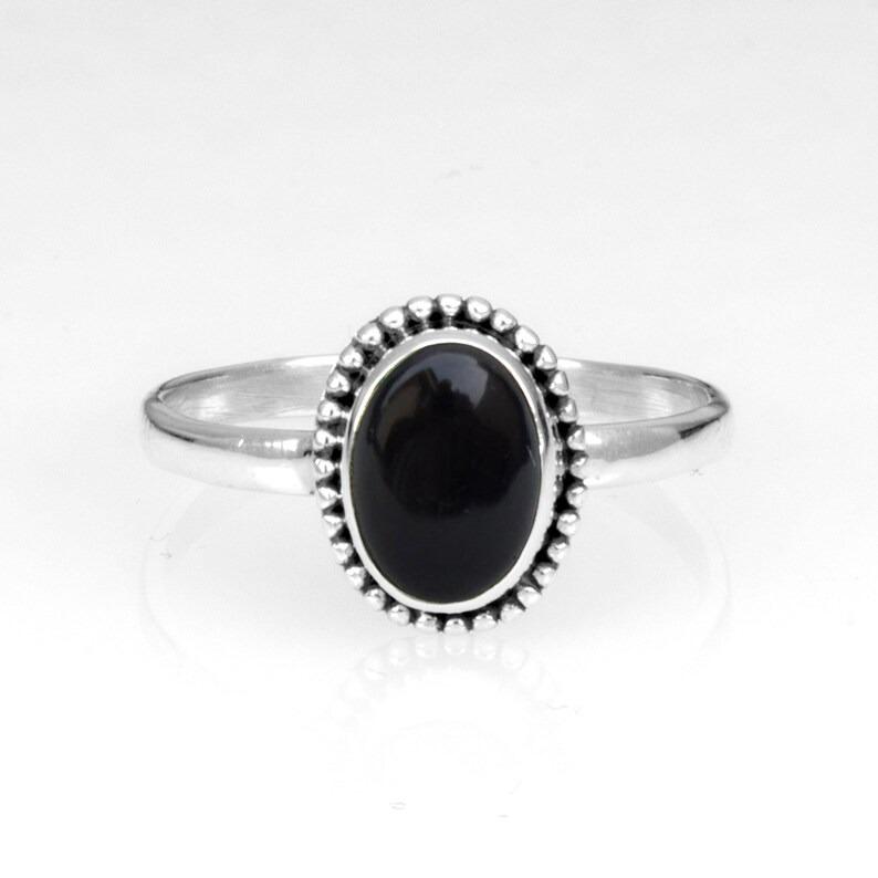 Black Onyx Oval Gemstone Ring, Solid 925 Sterling Silver Birthstone Ring, Bezel Ring, Statement Ring, Boho Ring, Partywear Ring