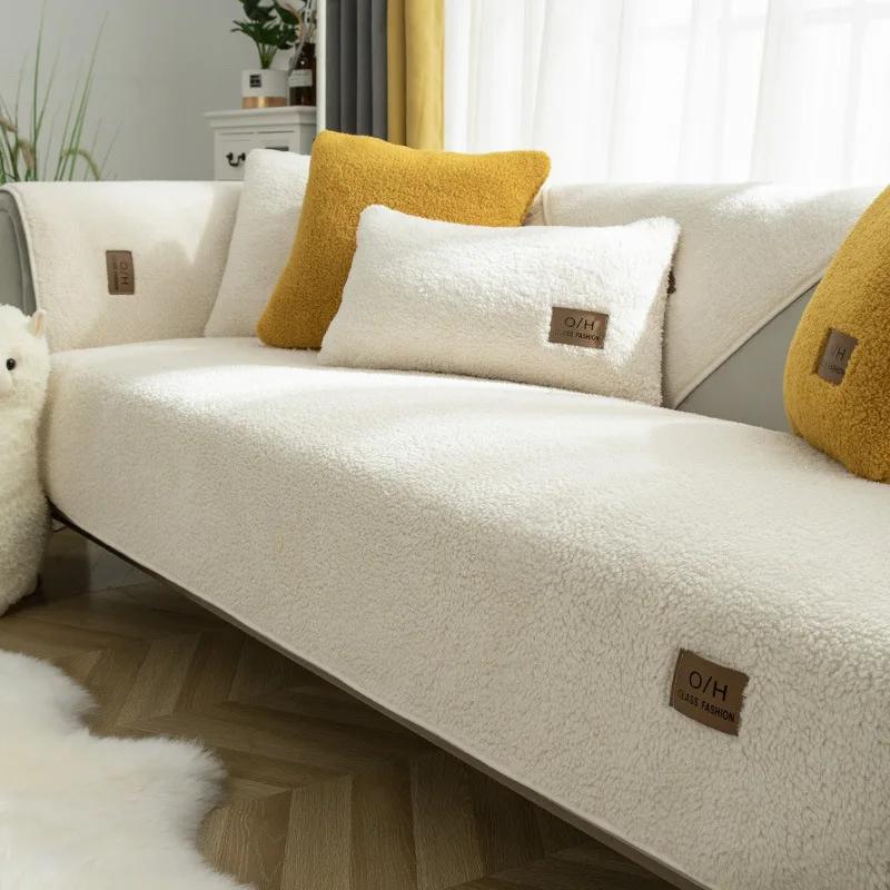 Winter Lamm Plüsch Sofakissen Verdicken Sitzkissen Sofa Handtuch Rutschfeste Matte Moderne L Ecke Couch Abdeckung Wohnzimmer Wohnkultur