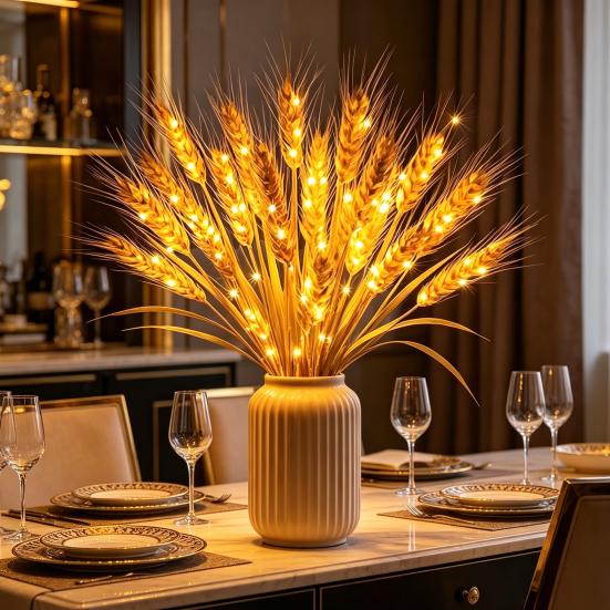 Wheat Table Lamp Cordless Rustic Golden Wheat Ear Light Warm White LED Desktop Light for Bedroom Living Room Dining Room Wedding Party