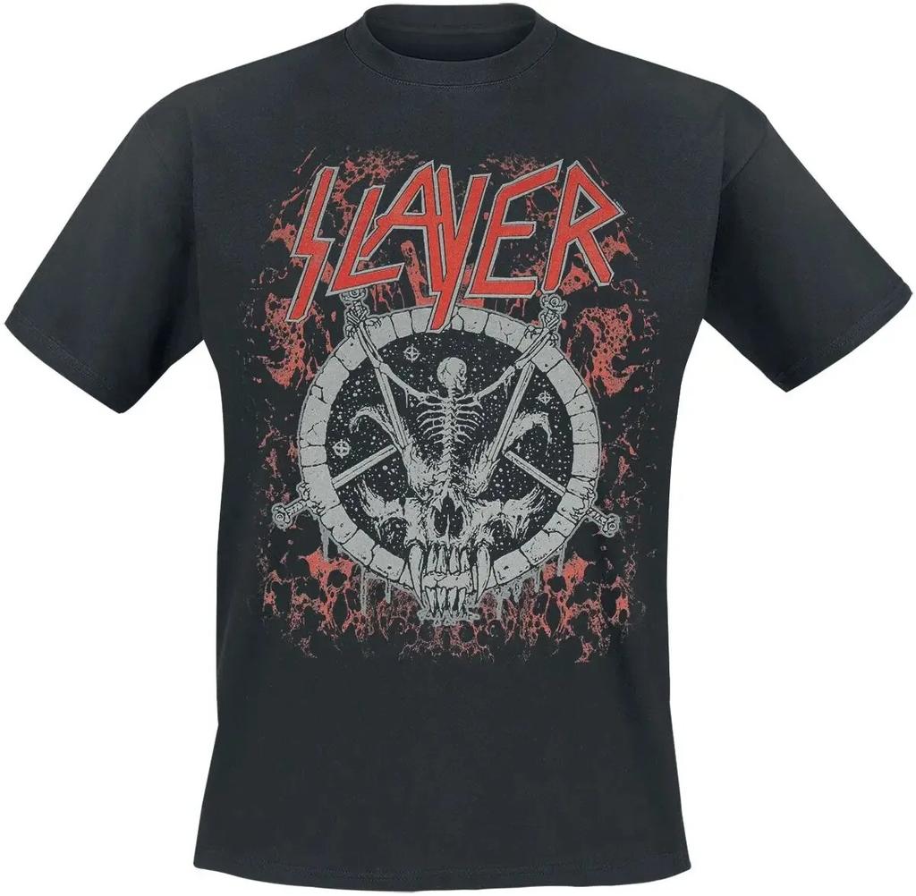 Slayer Classic Red Logo Distressed Thrash Metal Band Unisex Heavyweight Cotton Oversized Streetwear T-Shirt