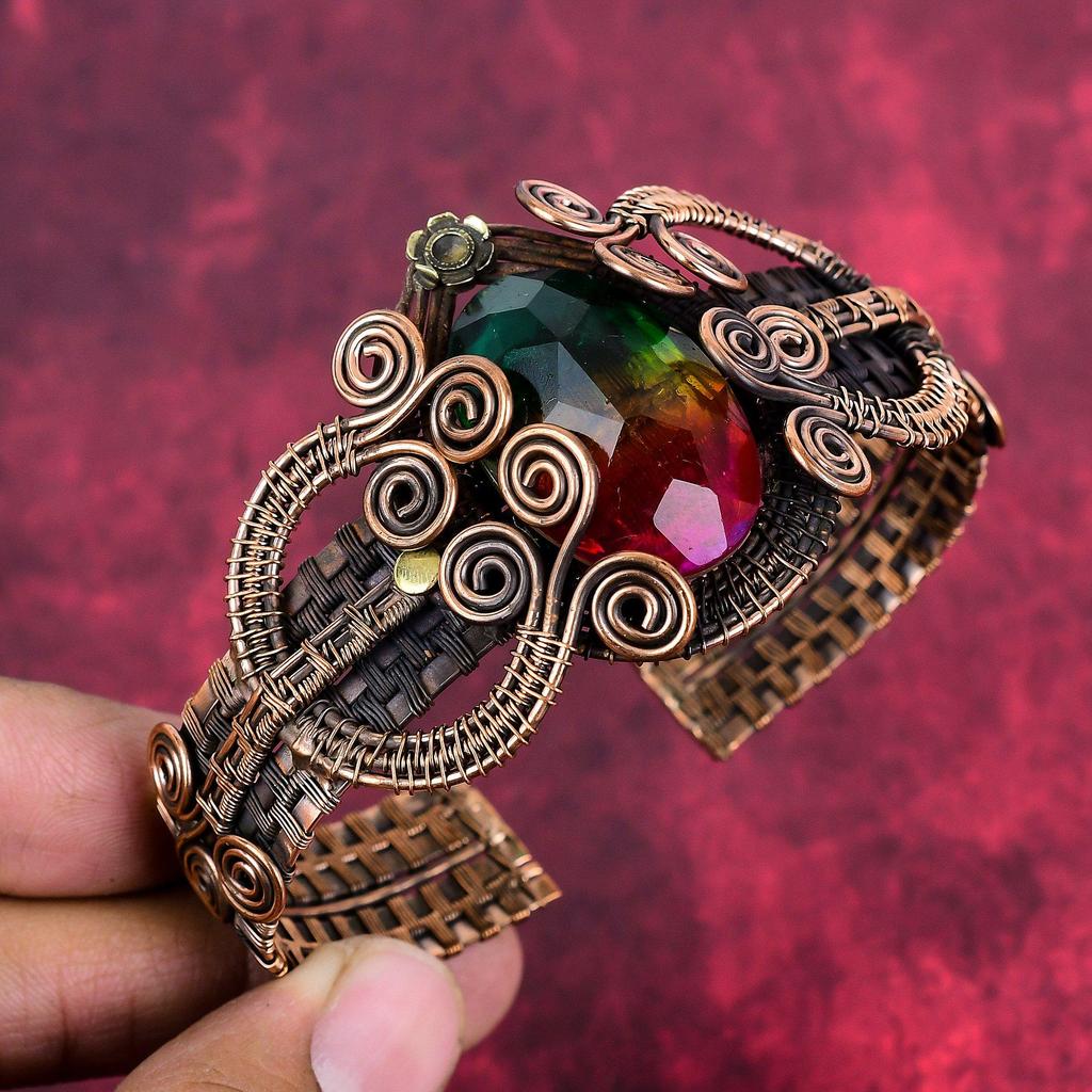 Brățară multiplă din turmalină fațetată bracelet manșetă reglabil înfășurat cu sârmă de cupru bijuterii cu pietre prețioase brățară handmade bijuterii din cupru cadouri pentru soție