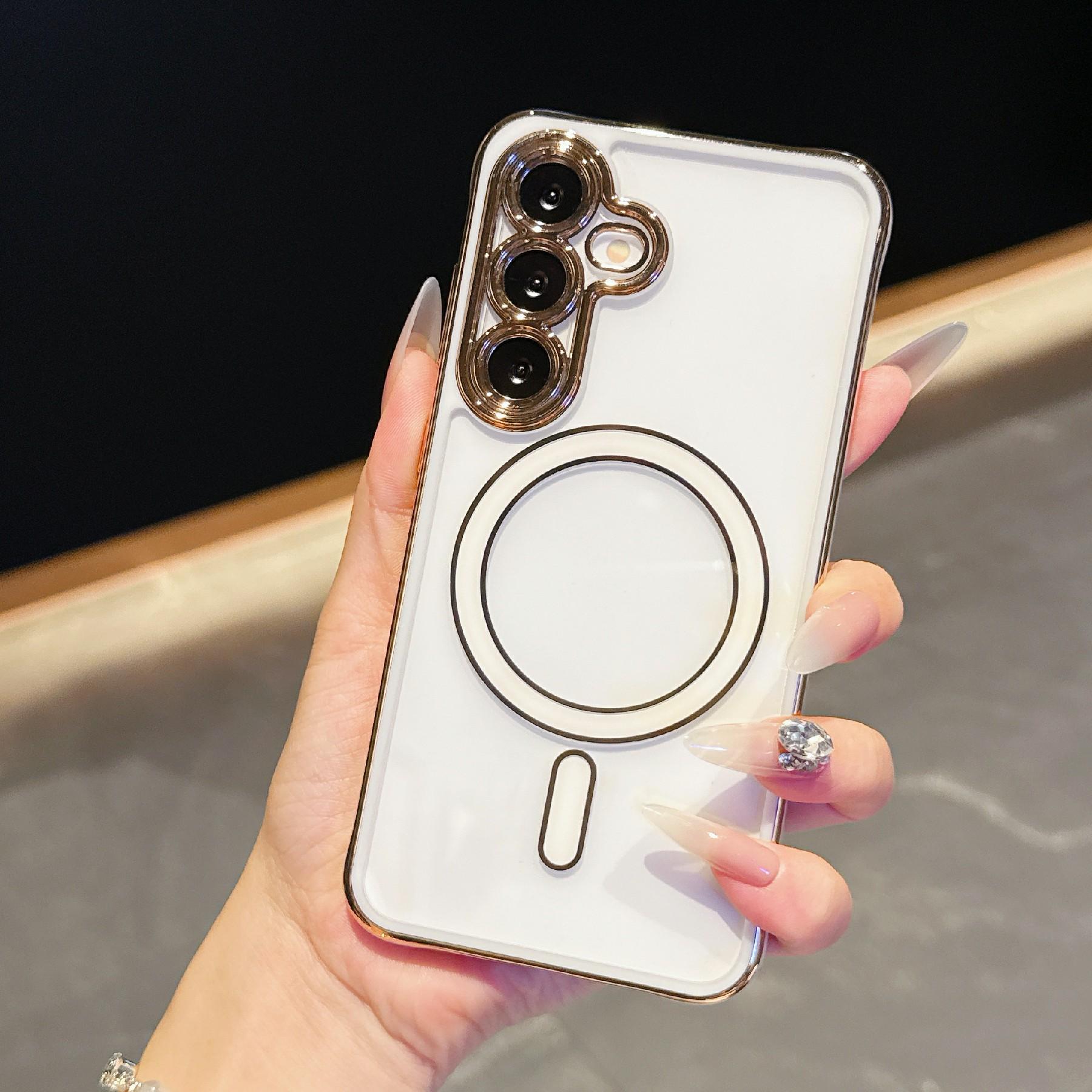 

For Samsung Galaxy S25/S24 Magnetic Case Electroplated 2.0mm Acrylic TPU Phone Back Cover White