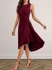 New Imported Crew Neck Sleeveless Dress, Long Sleeve Slim Fit High-Waisted Asymmetrical Hem Solid Color Women's Clothing