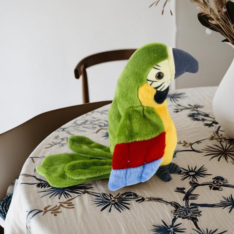 Talking Macaw Parrot Plush Toy Stuffed Animal That Repeats What You Say Electronic Record Animated Speaking Bird Pet for Kids