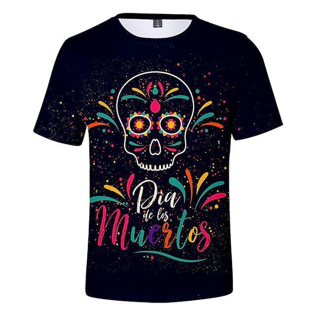 

Летний топ с круглым вырезом и 3D-принтом красочного черепа в стиле Дня мёртвых, модная повседневная футболка унисекс с коротким рукавом для мужчин и женщин 6XL