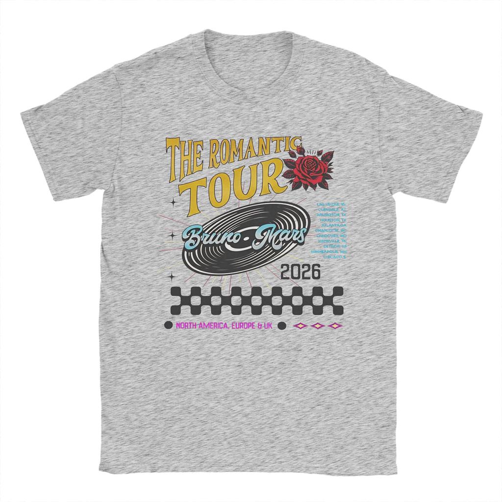 T-shirt Bruno Mars The Romantic Tour 2026 da Uomo 100% Cotone Magliette Originali Girocollo Manica Corta Top Stampati