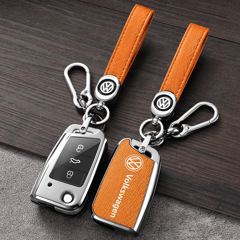 Für VOLKSWAGEN Zinklegierung+Leder Auto Fernbedienung Schlüsselhülle Abdeckung Schutzschale Für VW Volkswagen Polo Golf 7 MK7 Tiguan MK2 Accesso