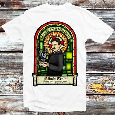 Nikola Tesla Jesus Porträt Erfinder Elektrisch Mechanisch AC T-Shirt B1047
