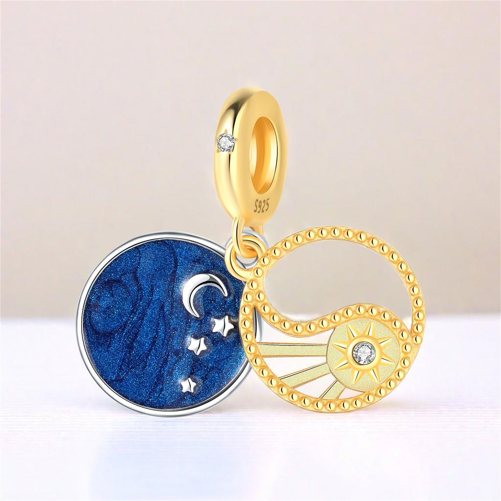 Kupfer Exquisite Sternform und Mond Anhänger Kompatibel Mit Feinen Authentischen Armbändern Charm Perlen Halsketten DIY Schmuck Geschenk Zubehör