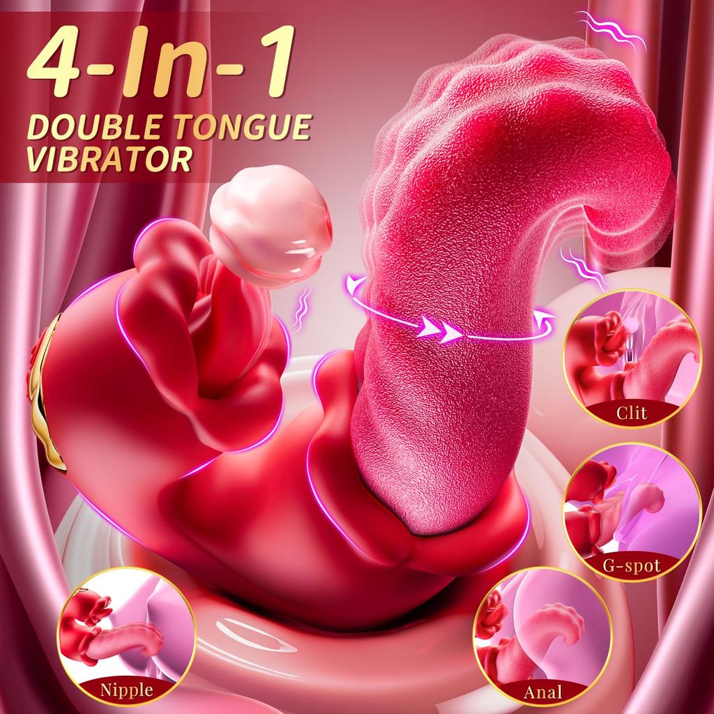 New 4 in 1 Women Tongue Swing Thrusting Dildo Vibrator Clitoris Nipple G-spot Pussy Stimulator Vagina Anal Masturbator Sex Toys for Couples Waterproof