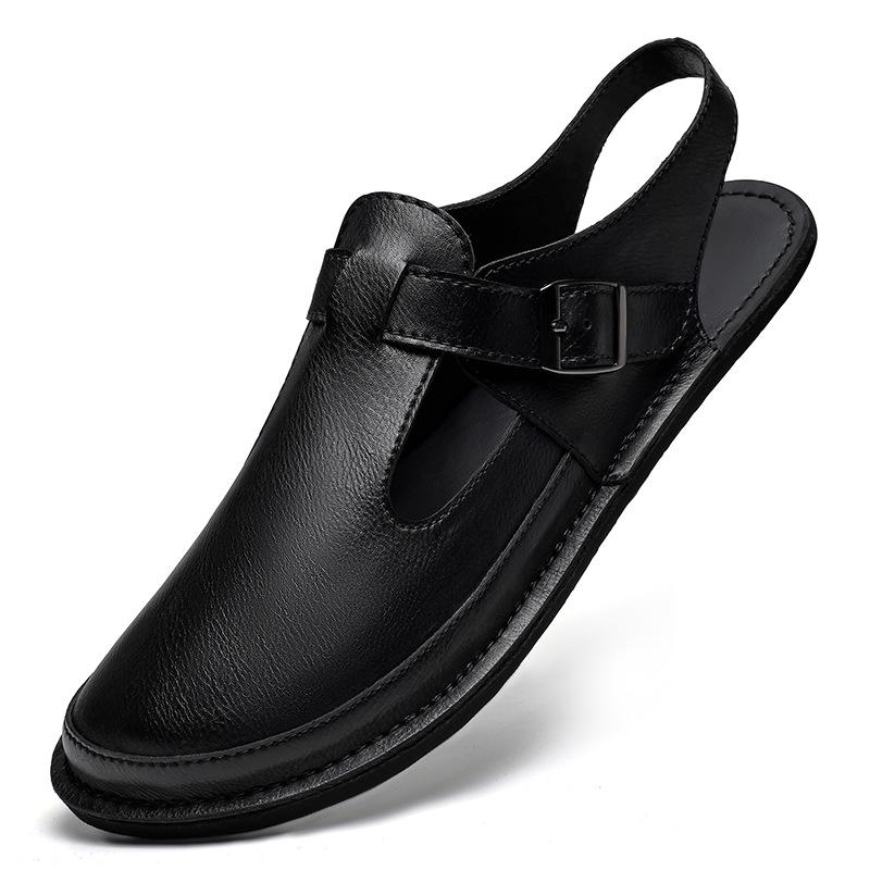 Men s Large-Size Genuine Leather Cross-Strap Sandals, Soft Sole, Closed-Toe Roman Style for Outdoor and Beach - Size 46/47. 42 чёрный