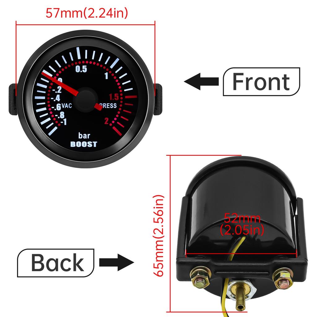 2" 52MM Car Gauge Tachometer Boost Meter PSI Bar Water Temp Oil Temp Gauge Oil Pressure Vacuum Voltmeter For 12V Gasoline Car