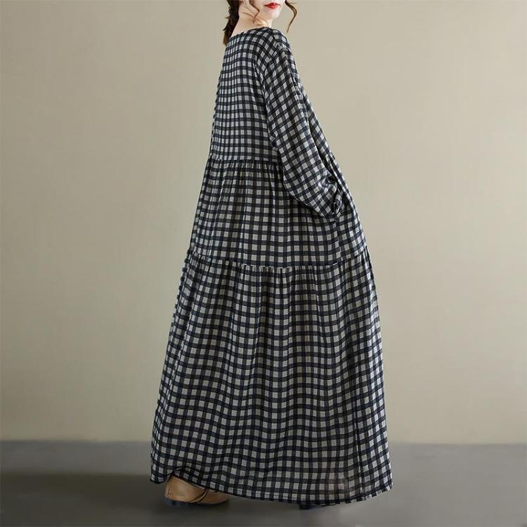 Spring Vintage Floral Print Maxi Dress Plus Size Women Loose Oversize Long Sleeve Casual Basic Long Dress