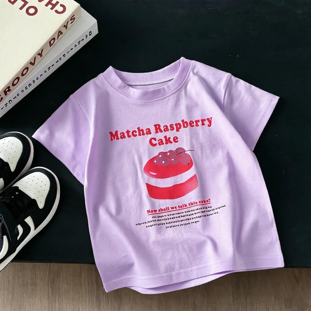 2026 Summer Children Cotton Short Sleeve Tee Cute Cartoon Print Crew Neck Soft Tops For Baby Toddler Boys Girls Kids Wear