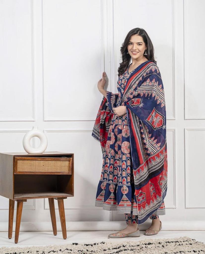 Indian Pakistani Designer Angrakha Style Kurti Pant Dupatta Set Party Wear Bollywood Salwar Suit