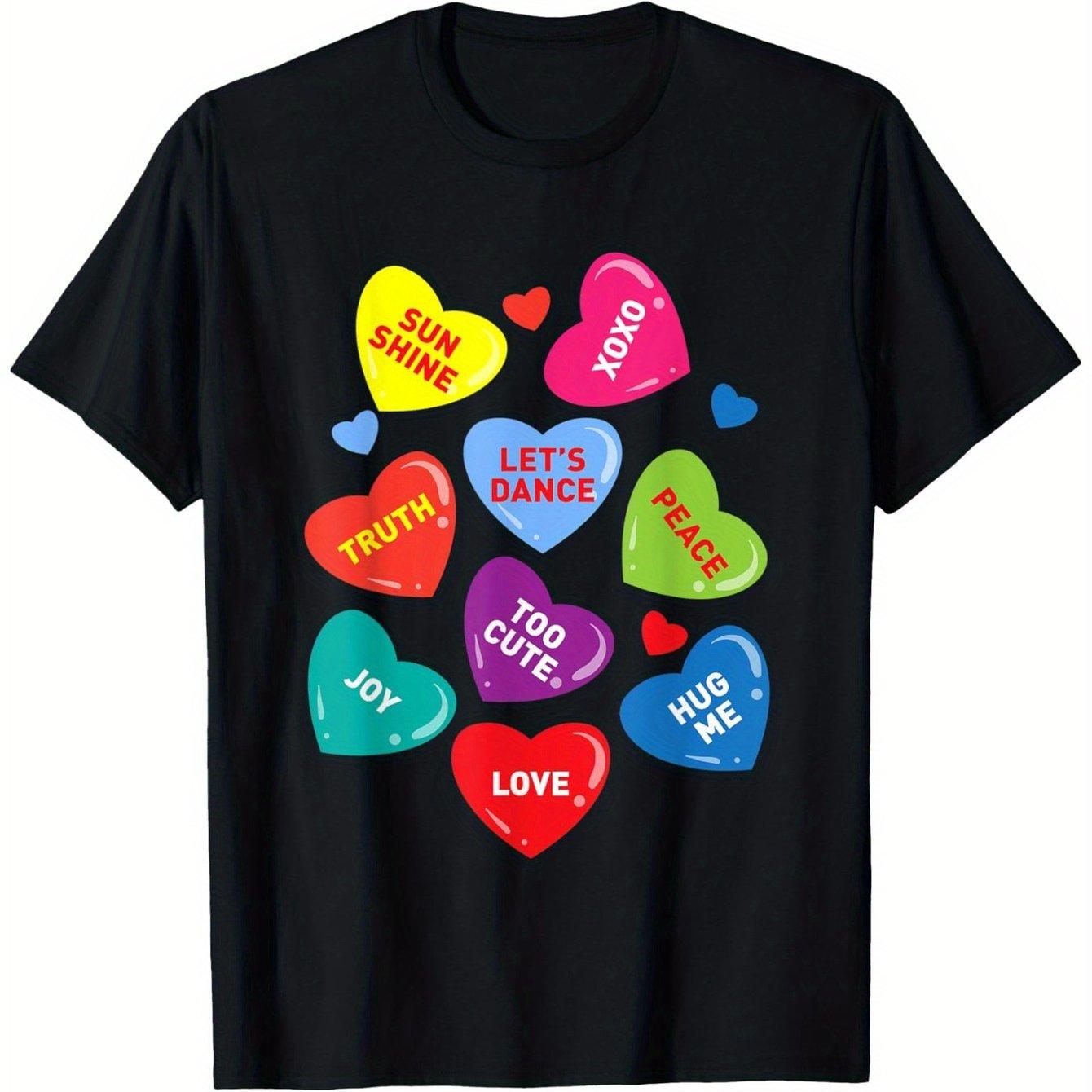 Conversation Hearts Candy Graphic T-Shirt Cute Phrases Print Soft Cotton Casual Unisex Tee S