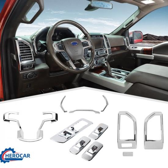 11x For 2015- Ford F150 F-150 Chrome Interior Steering Wheel Trim Cover Kit