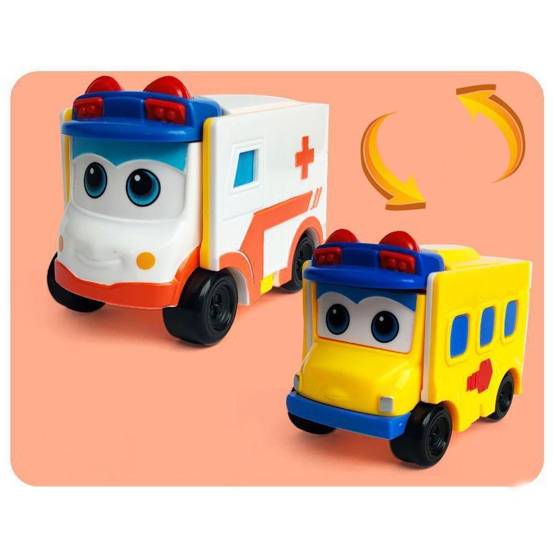 Детская пластиковая машинка-перевертыш, забавная мини-модель-трансформер, мультяшная полицейская машина, пожарная машина, подарок для мальчиков, девочек