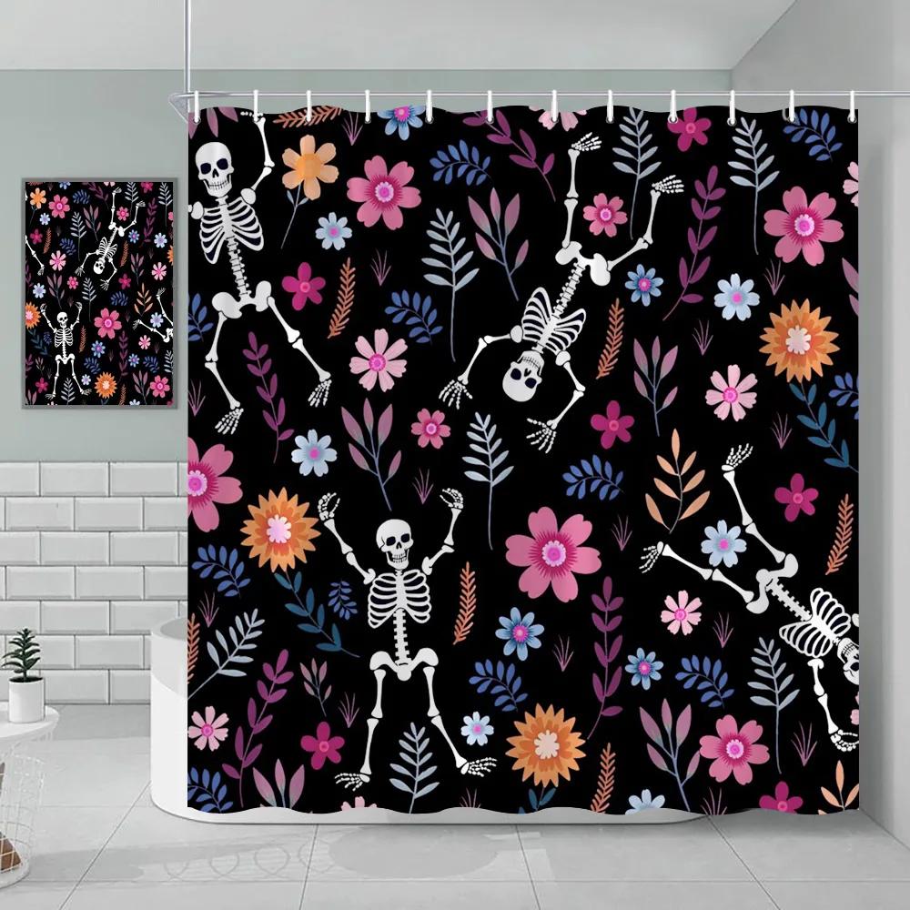 Unframed Halloween Shower Curtain Autumn Pumpkin Farm Cars Maple Leaf Bat Castle Witch Ghost Skeleton Bathroom Decorative Shower