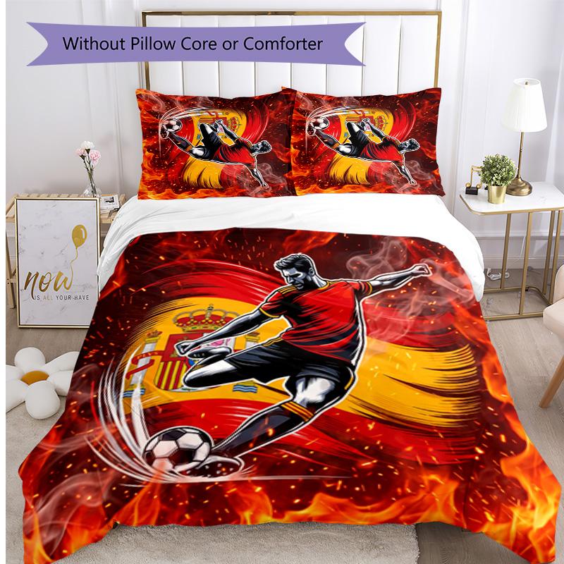 Set Lenzuola Stampate Caldo e Traspirante 3 Pezzi Spagna Calcio, Come Regalo per Inaugurazione Casa o Festa