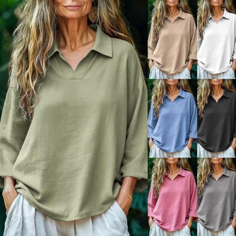 Autumn New Women's Casual Loose Fashionable Lapel Solid Color Door Tube Shirt