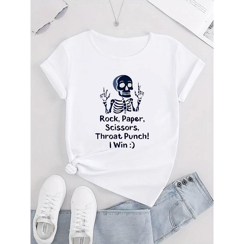 European size Women's Casual Sport T-shirt, Short SleevesHappy Skull Print, Comfortable Holiday Summer Top