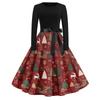 Women's Casual Fashion Round Neck Christmas Printed Vintage Dress