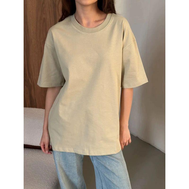 Loose Solid Color T-shirt Top Fashion Wind New Arrival Loose Casual Pure Color Cotton T-shirt Top
