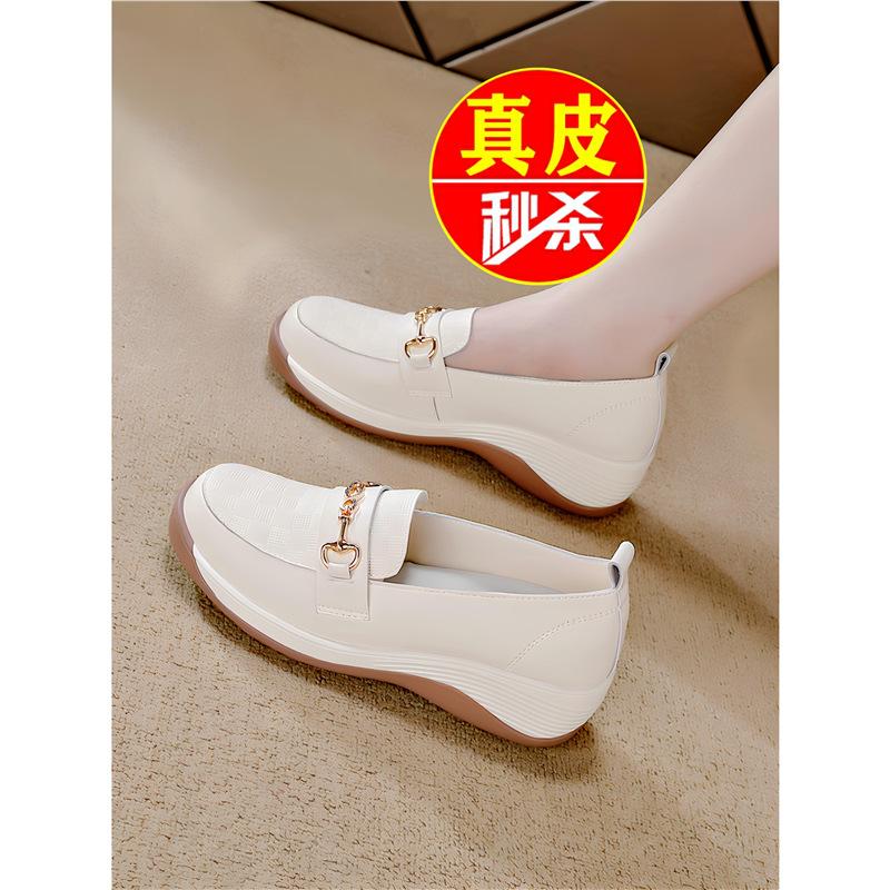 Leather platform loafers women's 2025 autumn new versatile soft sole non-slip one-pedal casual single shoes women