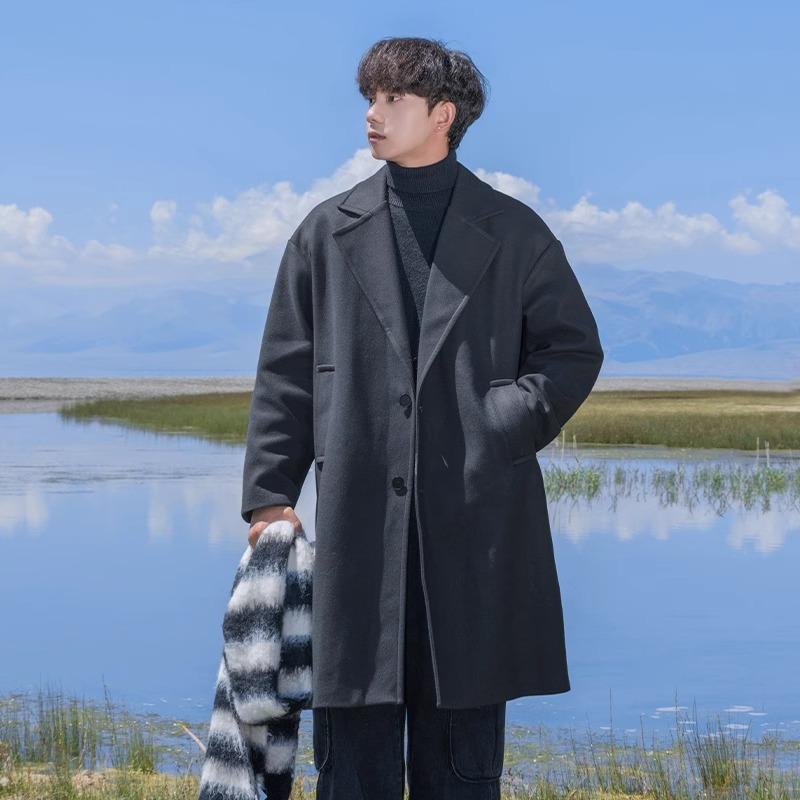 Spring and Autumn Men's New Mid-length Woolen Trench Coat