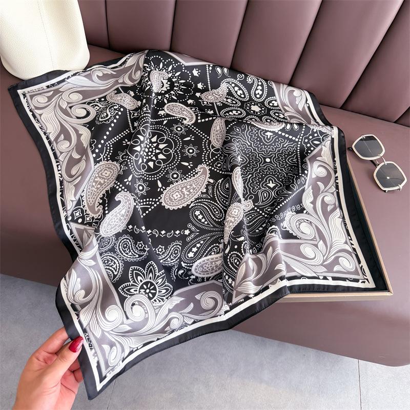 Scarf Women Silk Scarves Square Bandana Hijab Wrap Flower Designer Neckerchief Shawl Kerchief Hair Band Foulard Luxury