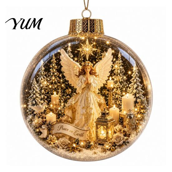 Warm Glow Seasonal Decor Glowing Christmas Story Ornament, Mini Holiday Scene Light Up Ball 3D Winter Decorations Hanging Decoration, Acrylic