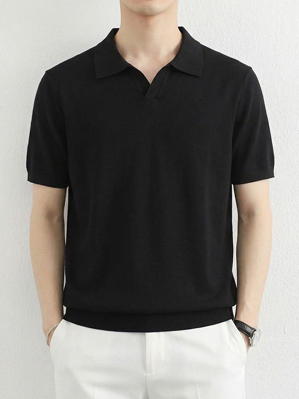 Men's Light Luxury Summer Polo Knit Shirt with Lapel
