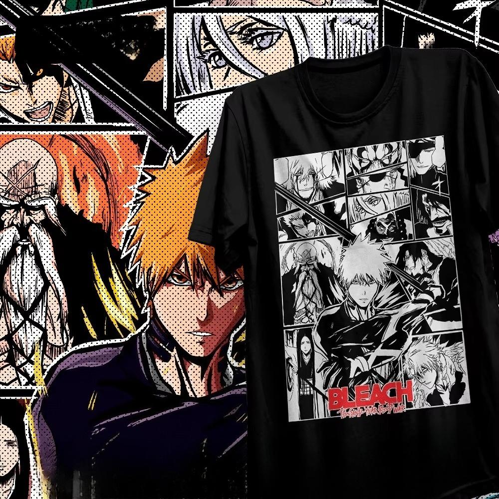 Bleach Anime Graphic T‑Shirt Vintage Manga Print Crew Neck Short Sleeve Oversized Unisex Casual Streetwear Tee Top for Anime Manga Lovers Daily Wear