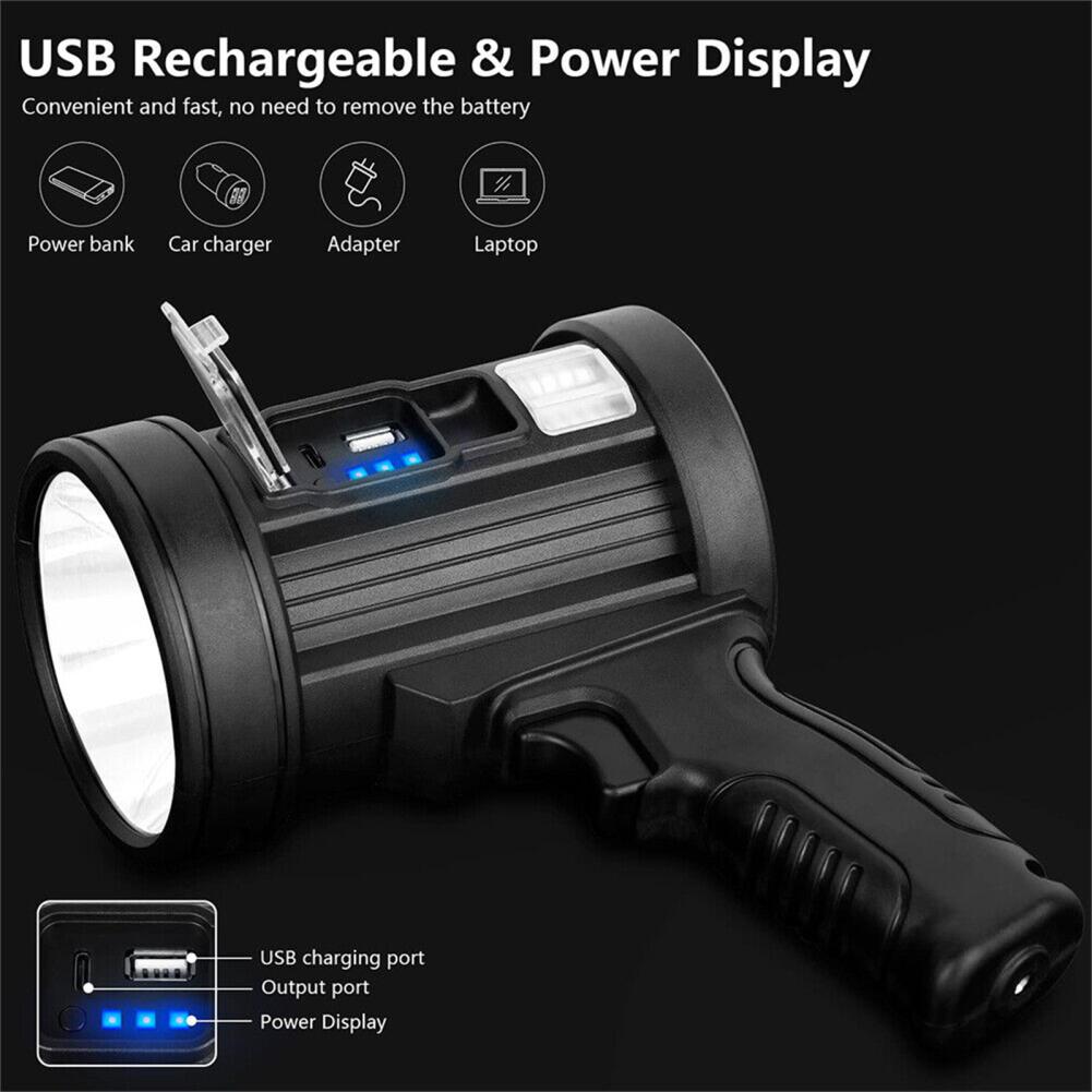 Solar LED Searchlight Rechargeable Spotlight Handheld Large Flashlight Super Bright Searchlight for Outdoor Camping Hiking