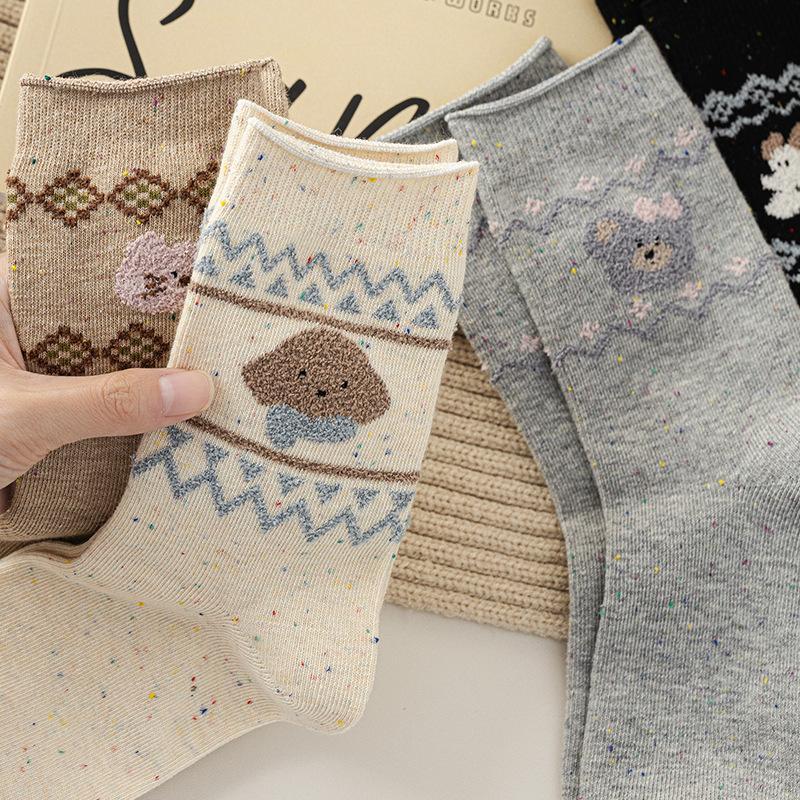 Dame Printemps et Automne Dessin Animé Mignon Animal Douce Idée Fil Bord Ourlet Vent Collège Chaussettes Tube Empilables