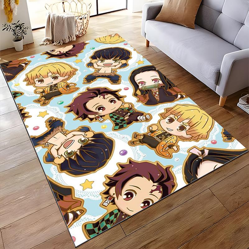 Cute Anime Chibi Characters Pattern Rug Non-slip Rug Suitable for Living Room and Bedroom Sofas.
