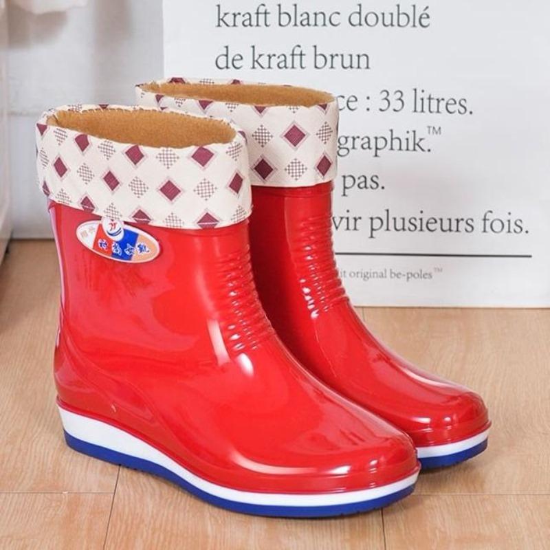 High tube rain shoes women's rain boots waterproof shoes women's fleece overshoes water boots women's fashion medium tube adult non-slip