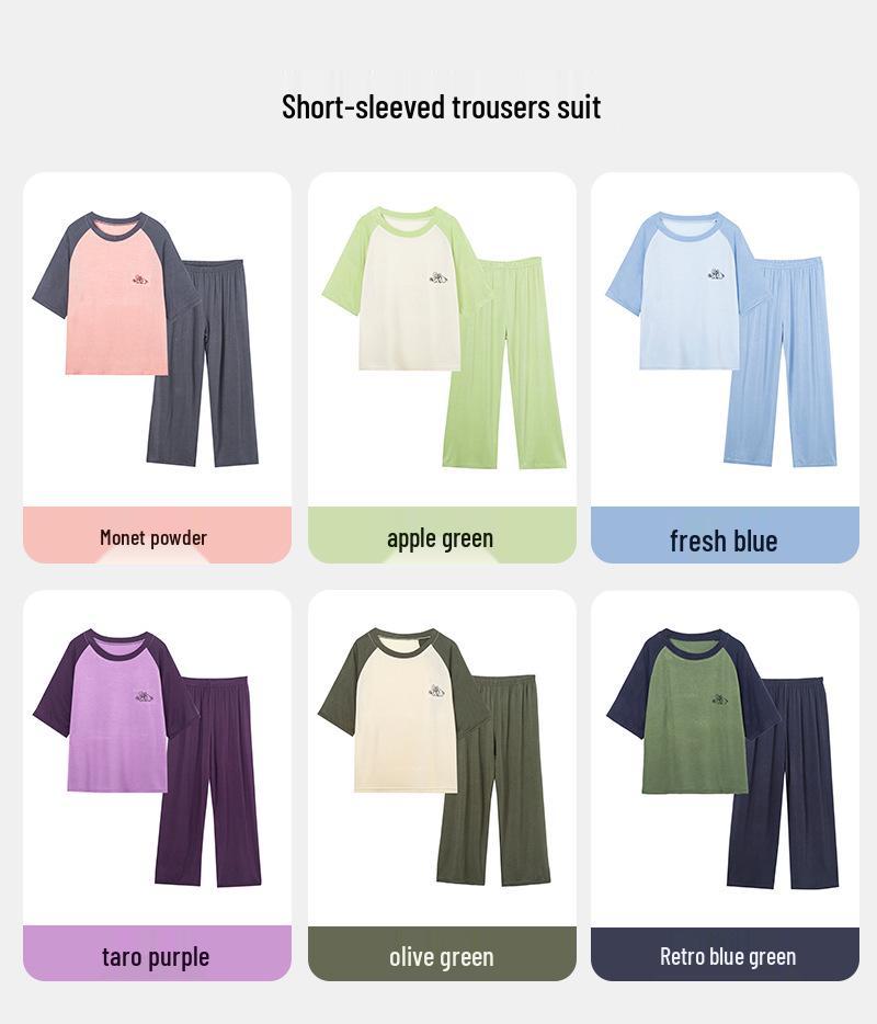 Modal Barnpyjamas: AC-dräkt för pojkar och flickor, kortärmad, set med långbyxor för tonåringar, sommarhemkläder