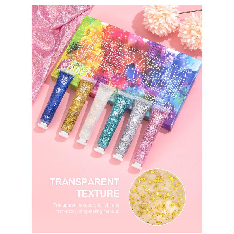 QIBEST Burst Glitter Eyeshadow Glitter Cream Face Body Polarized Glitter Cream Highlighter Oslnivý rozjasňující oční stín