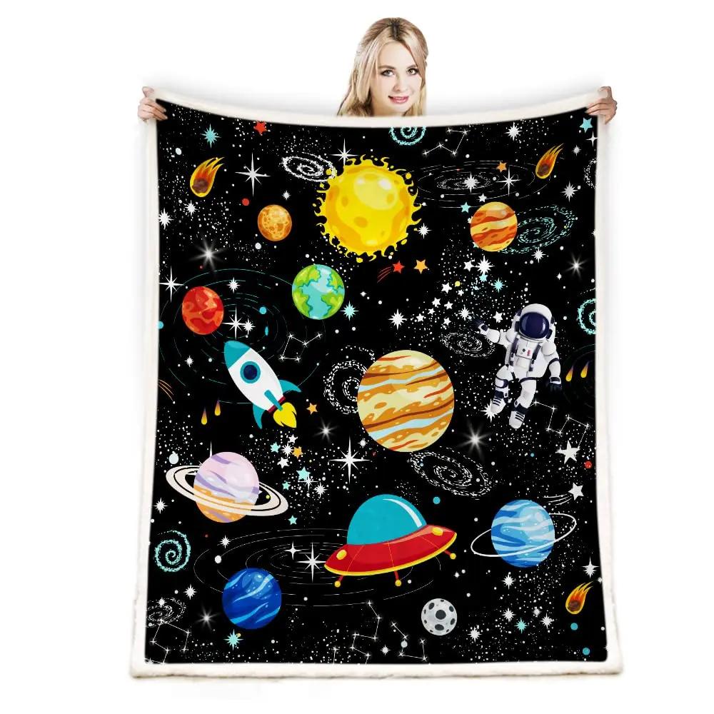Astronaut Space Blanket, Fleece Flannel Blanket, Cozy Plush Blanket Warm Air Conditioning Blanket for Sofa, Bedroom, Office, Bed